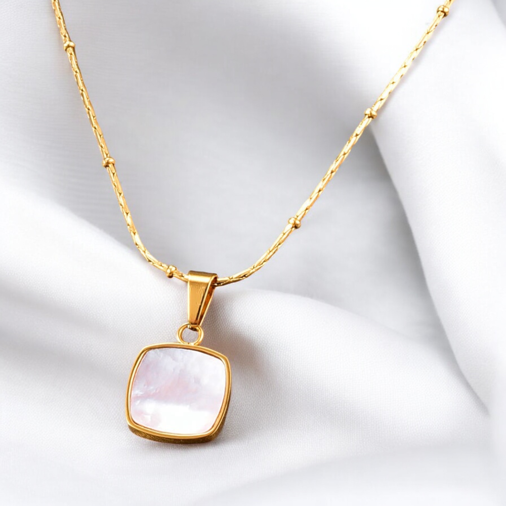 Gold Chain with Square Mother-of-Pearl Pendant