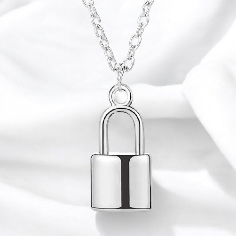 Adjustable Silver Chain with Lock Charm, padlock in stainless steel