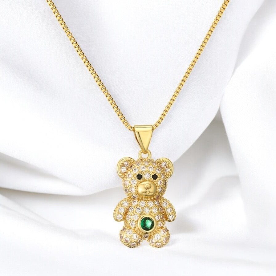 Golden Chain with Shiny Bear Pendant in Stainless Steel
