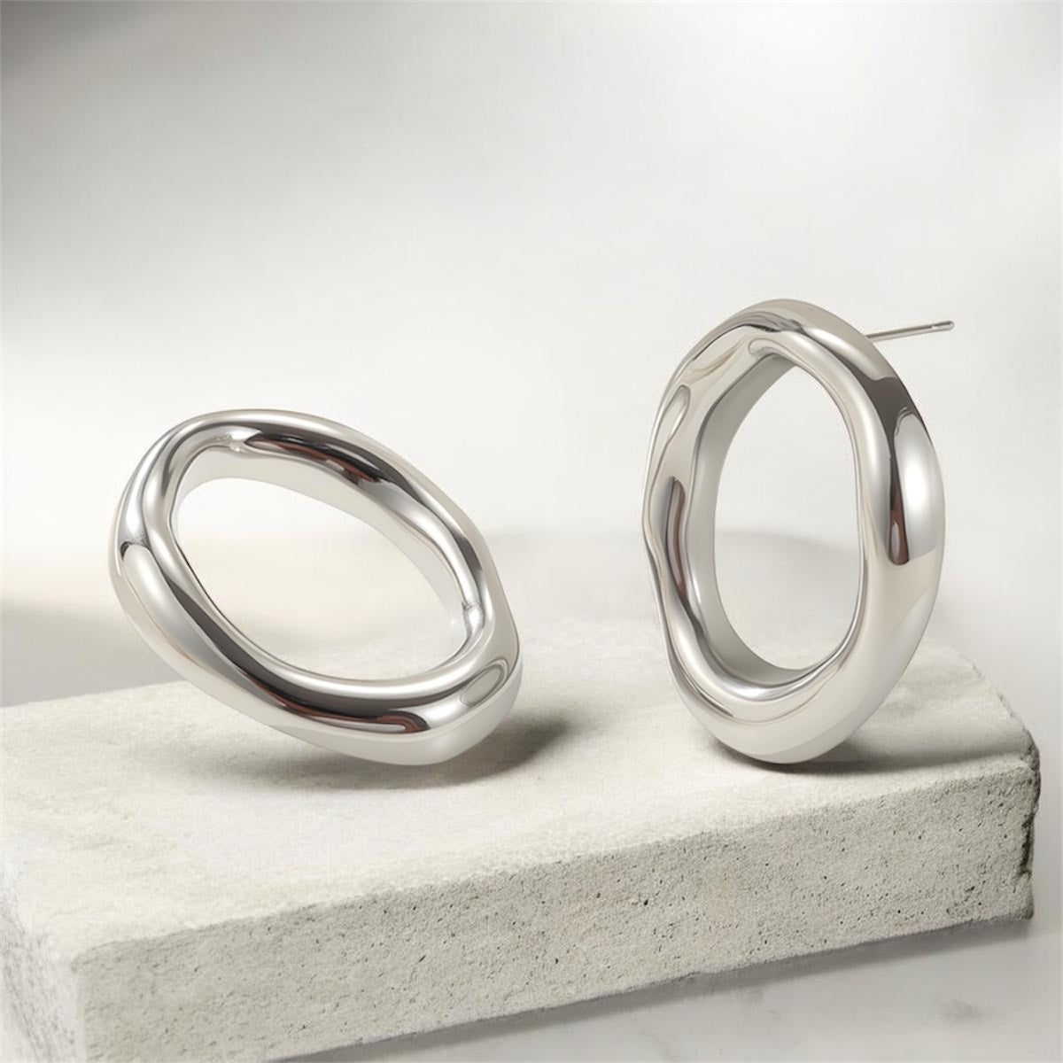 Irregular Oval Stainless Steel Earrings