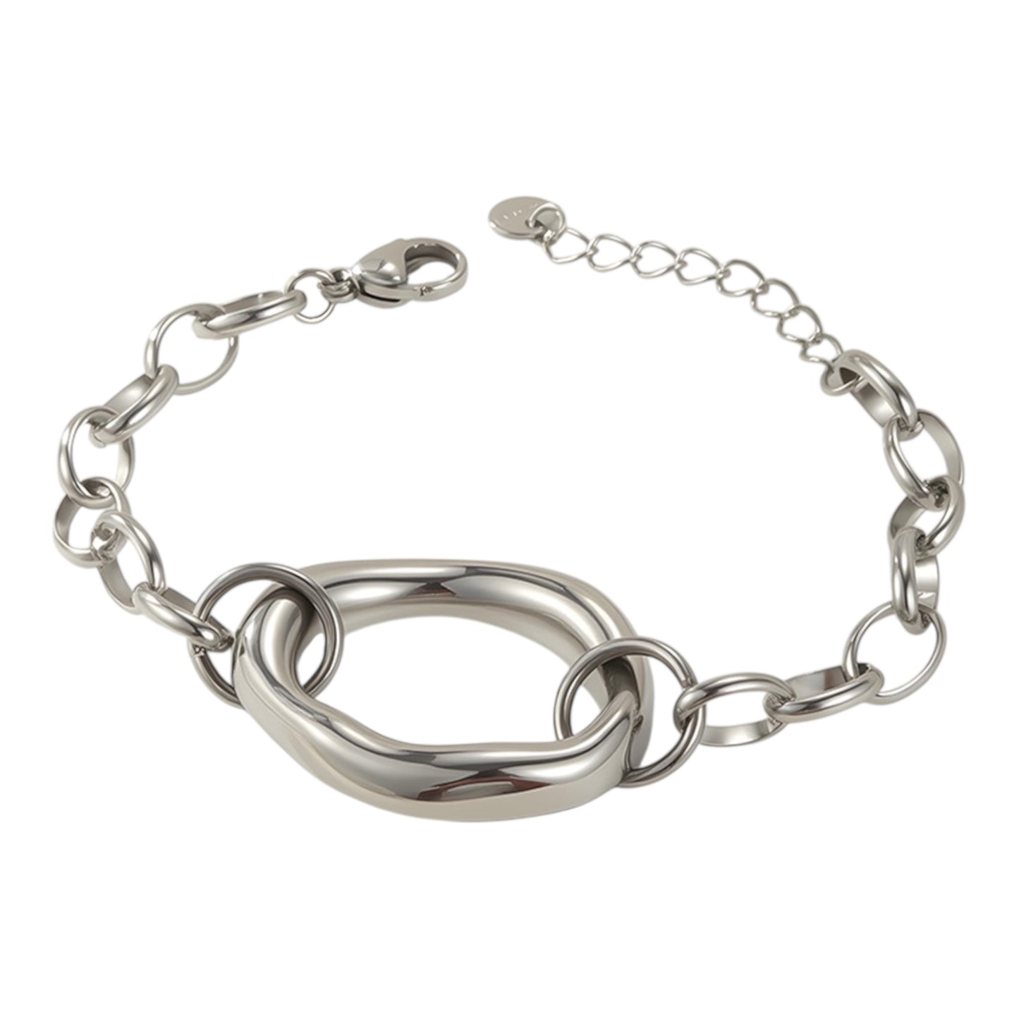 Pulsera de Cadena con Charm Ovalado en Plateado