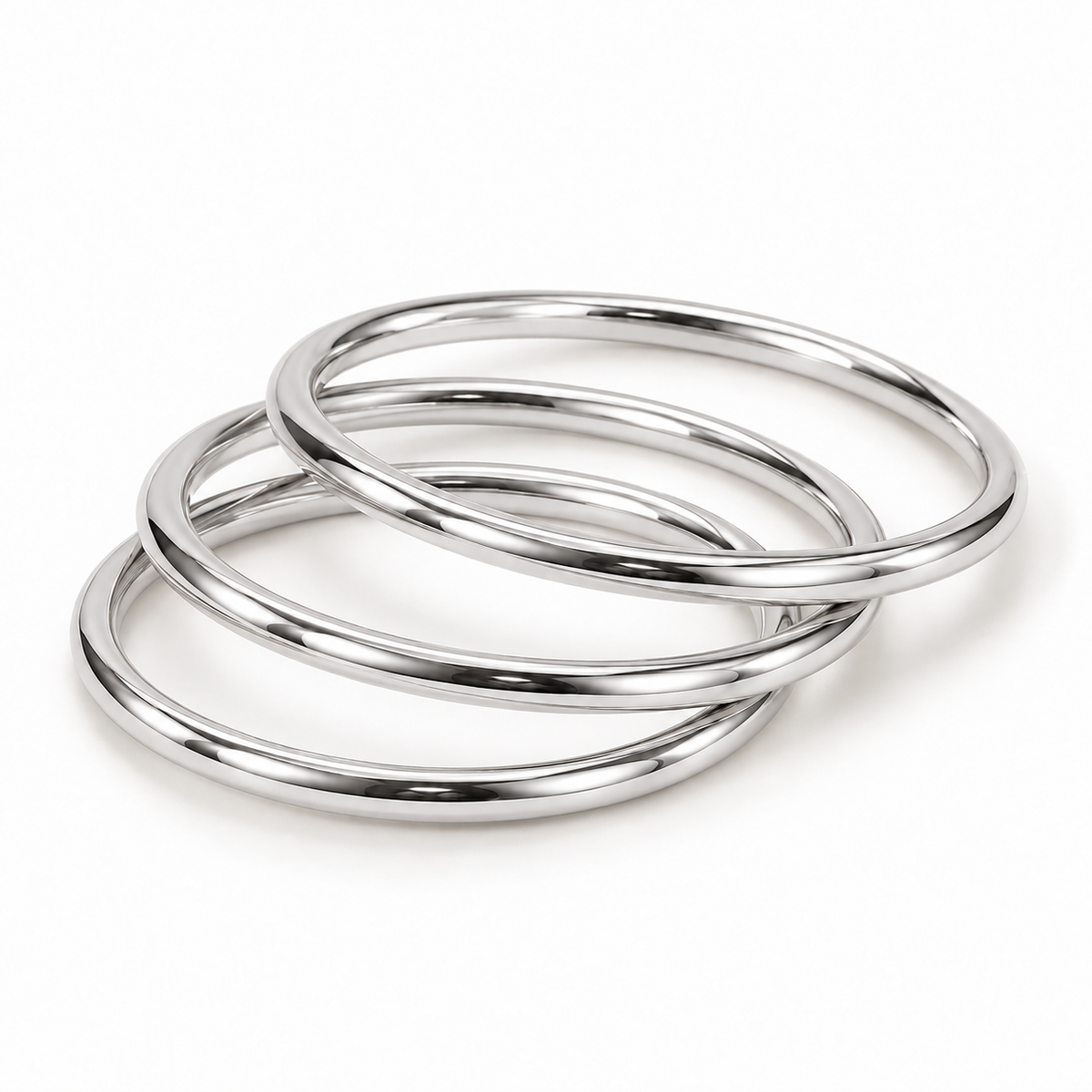 Set de 3 Bangles Lisos con Acabado Brillante Plataeado