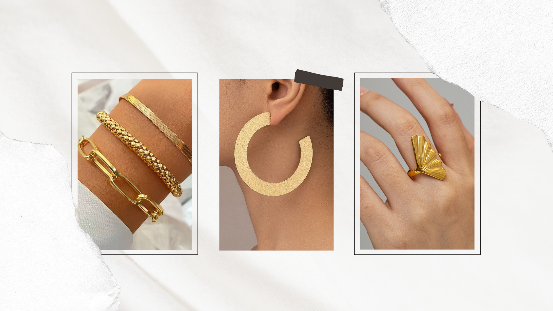 Mano con pulsera, oreja con pantalla mano con sortija
