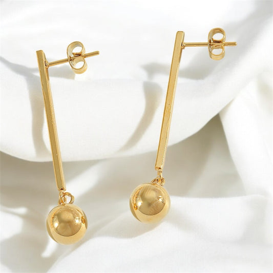 Aretes Colgantes Dorados o Plateados con Esfera Pulida en Stainless Steel