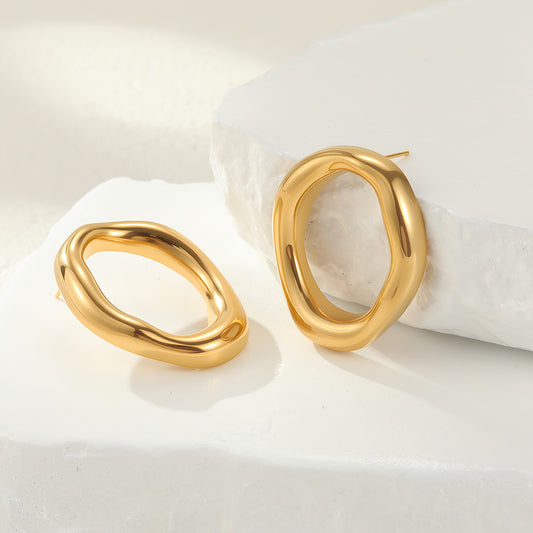 Aretes Ovalados Irregulares en Stainless Steel Doradas