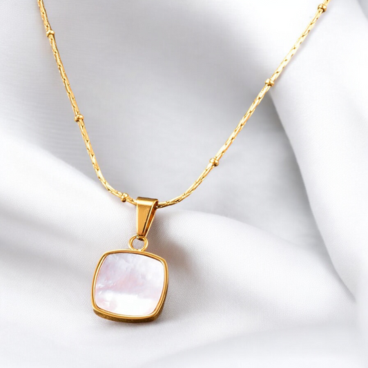 Gold Chain with Square Mother-of-Pearl Pendant
