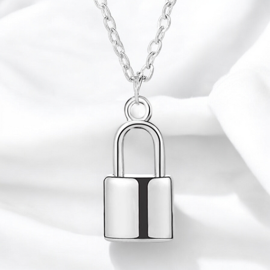 Adjustable Silver Chain with Lock Charm, padlock in stainless steel