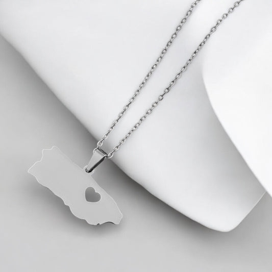 Gold or Silver Chain with Puerto Rico Map Charm and Heart Detail – A Symbol of Boricua Love and Pride