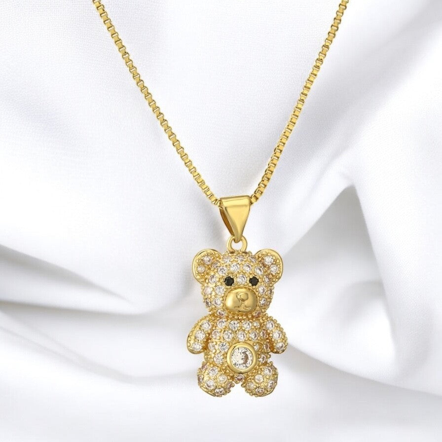 Golden Chain with Shiny Bear Pendant in Stainless Steel