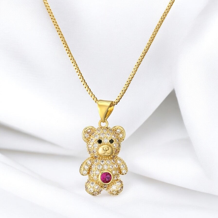 Golden Chain with Shiny Bear Pendant in Stainless Steel