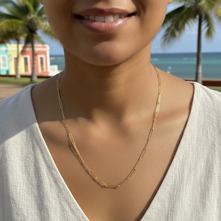 Cadena Dorada con Eslabones Rectangulares en Stainless Steel