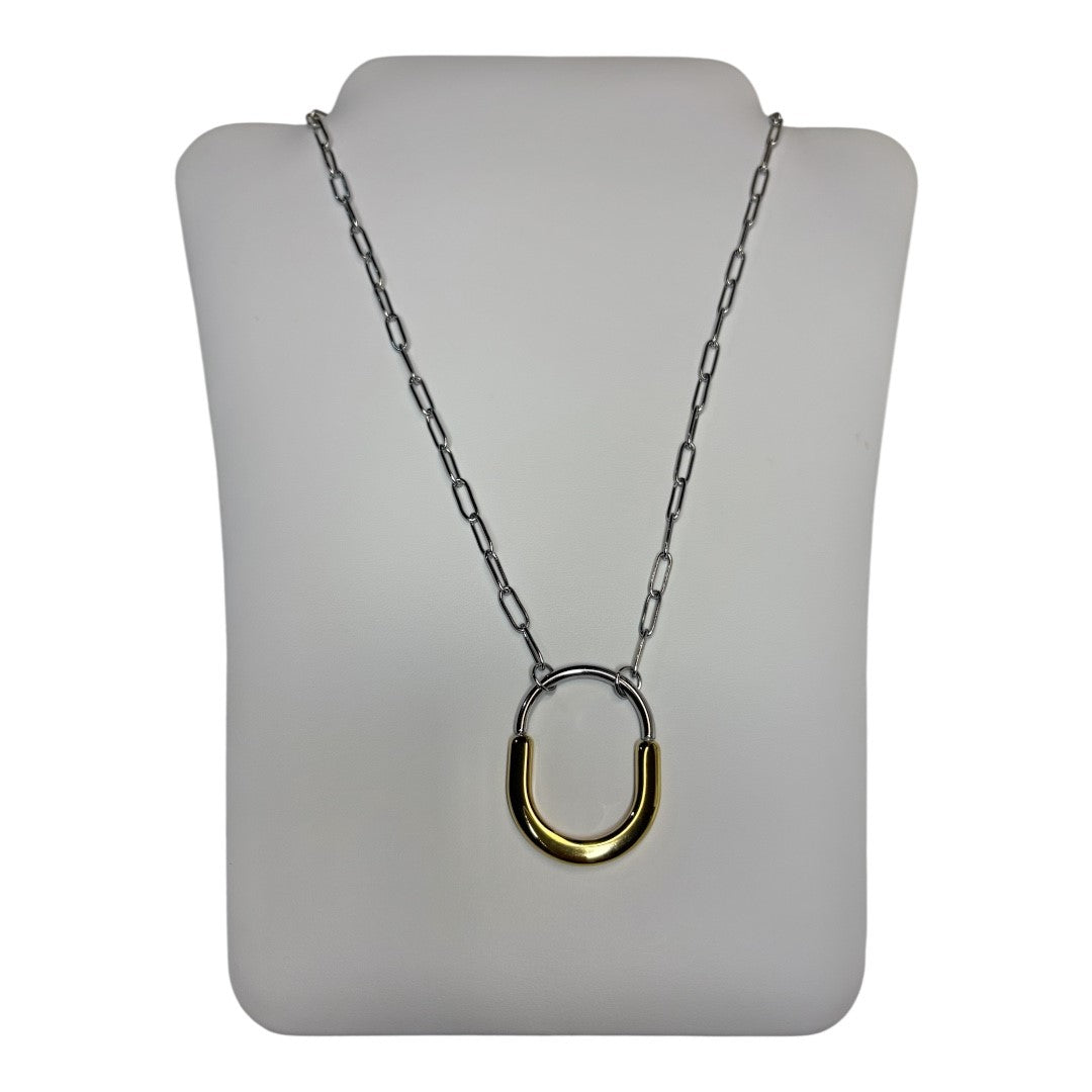 Cadena de Eslabones con Dije en U en Acabado Mixto – Stainless Steel