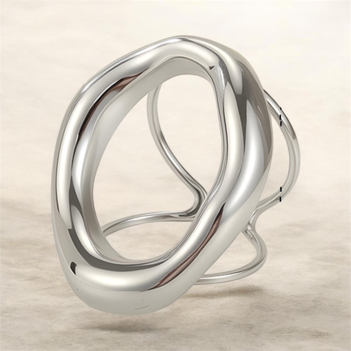 Adjustable Abstract Organic Design Ring in Stainless Steel