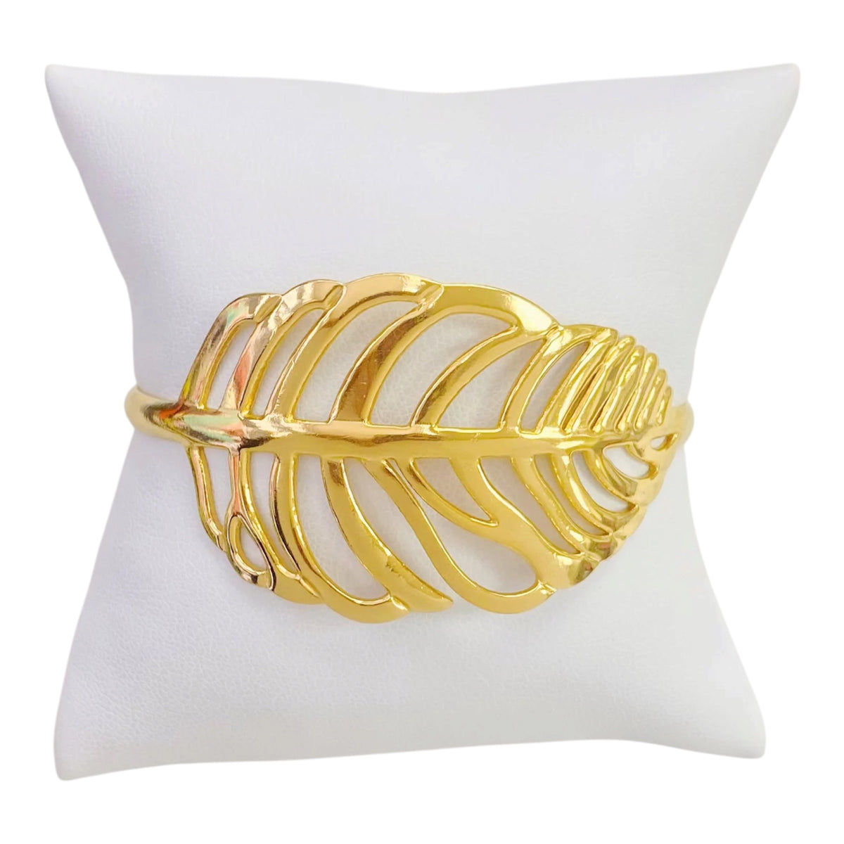 Brazalete de Hoja Tropical en Stainless Steel Dorado y Plateado