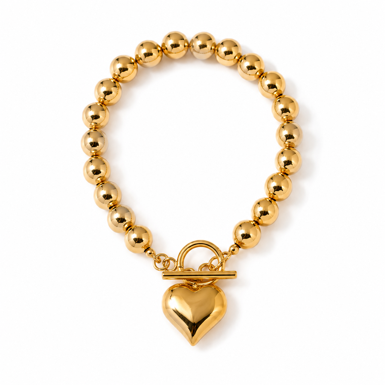 Pulsera de Esferas con Charm de Corazón en Stainless Steel Dorado
