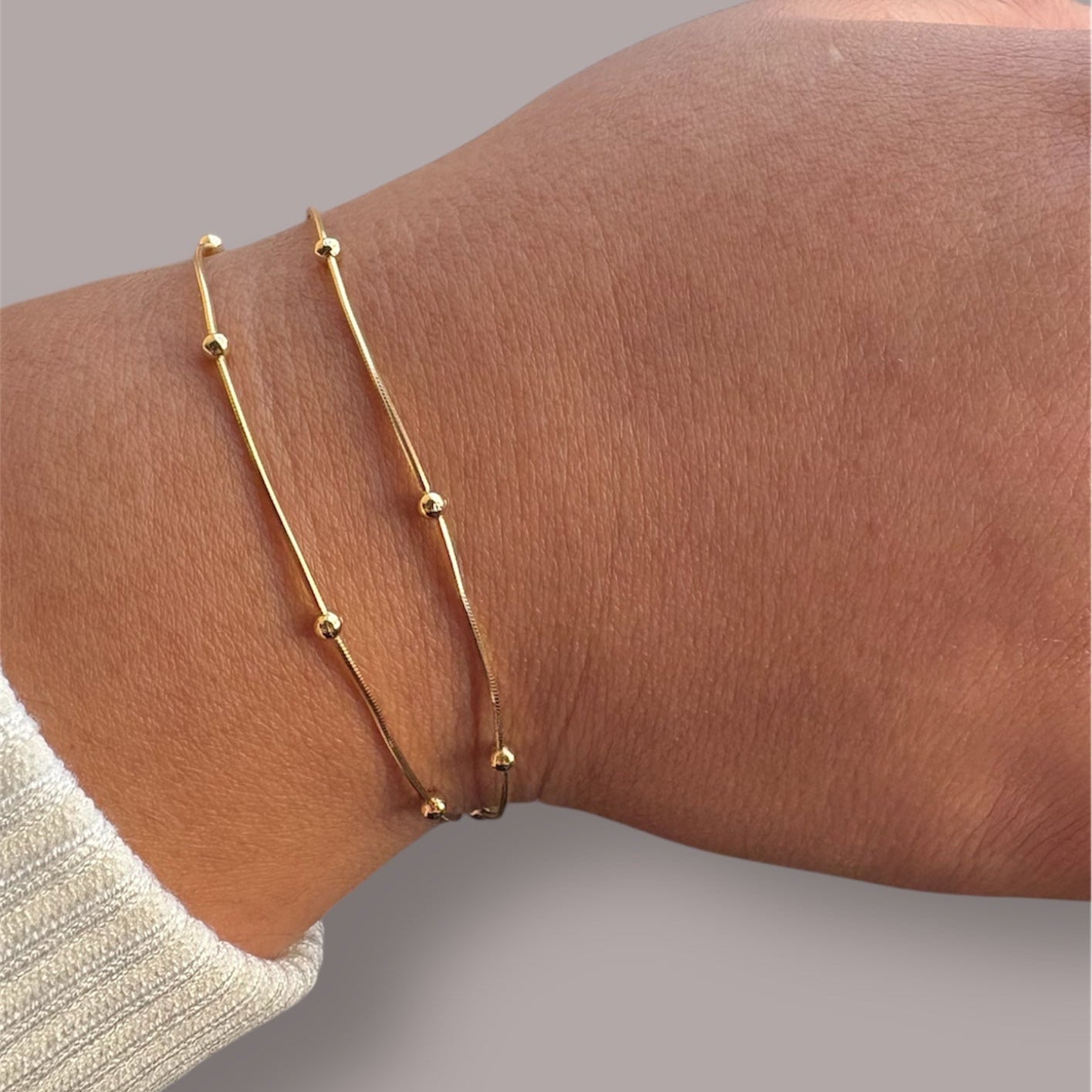 Pulsera de Plata 925 con Doble Hilo y Esferas Doradas