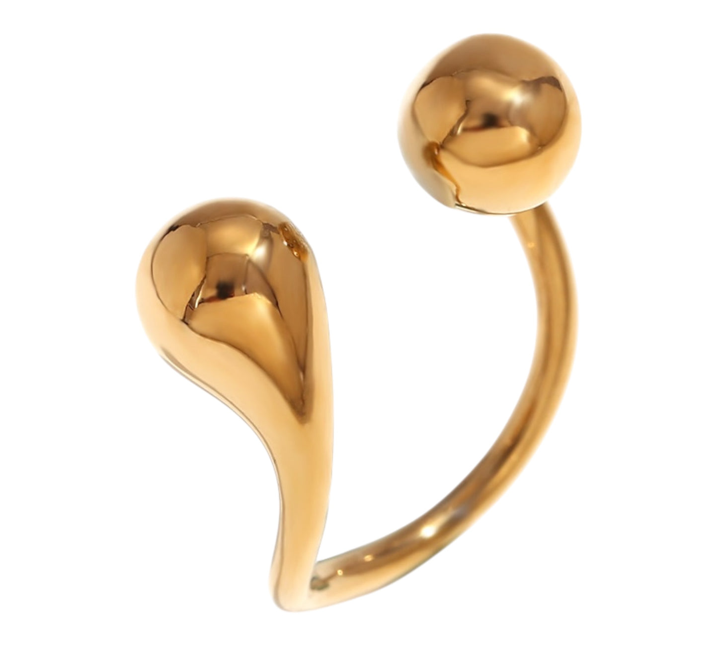 Open Ring in Stainless Steel – Teardrop and Sphere Design