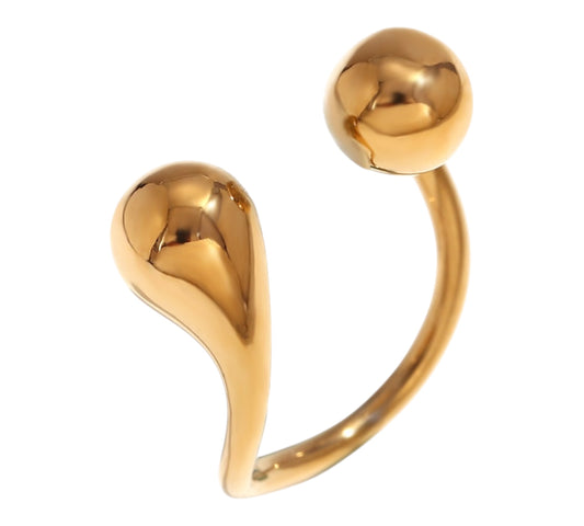 Sortija Abierta en Stainless Steel – Diseño Gota y Esfera