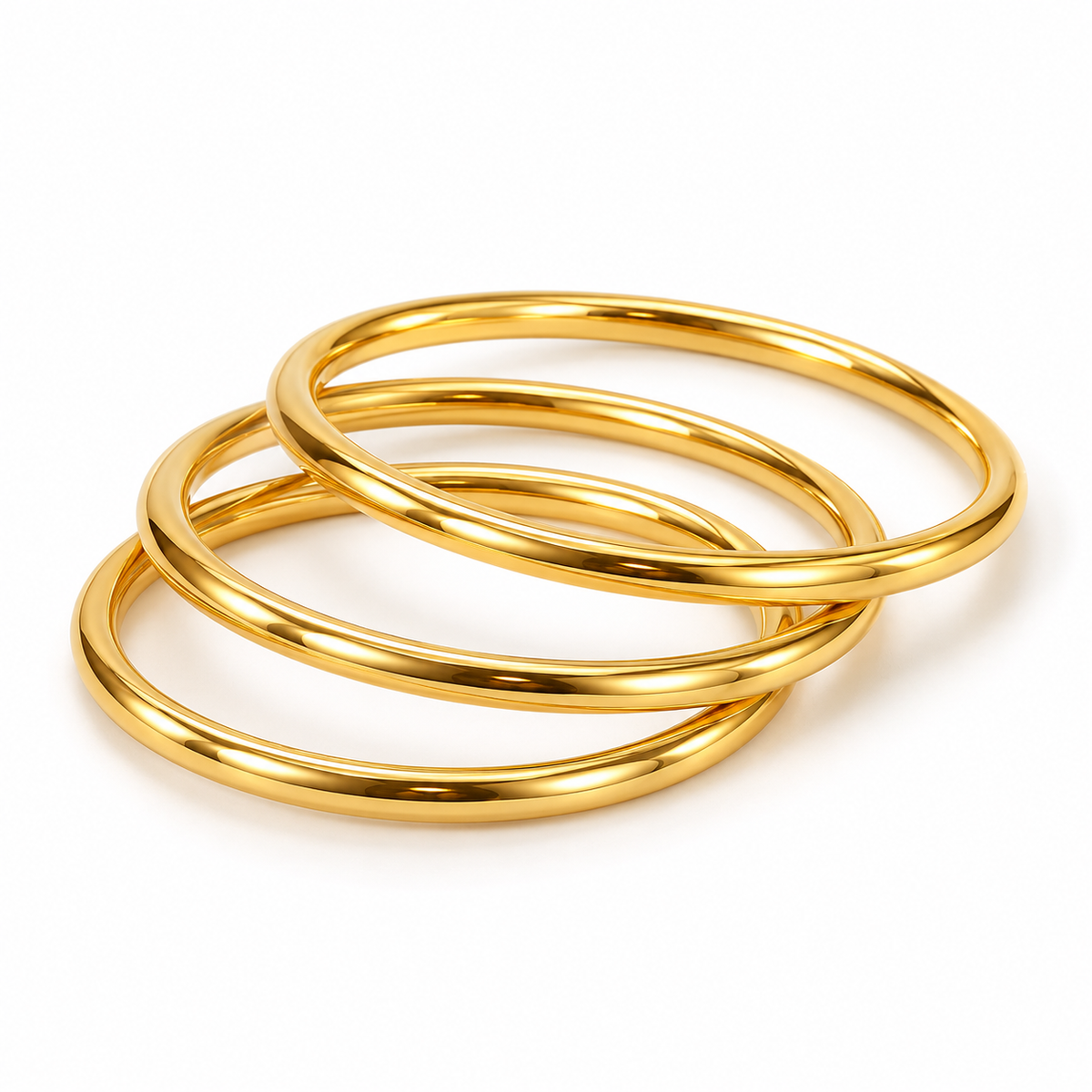 Set de 3 Bangles Lisos con Acabado Brillante Dorado