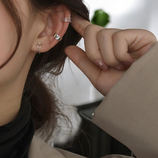 Set de Ear Cuff Plateado Moderno en Stainless Steel3