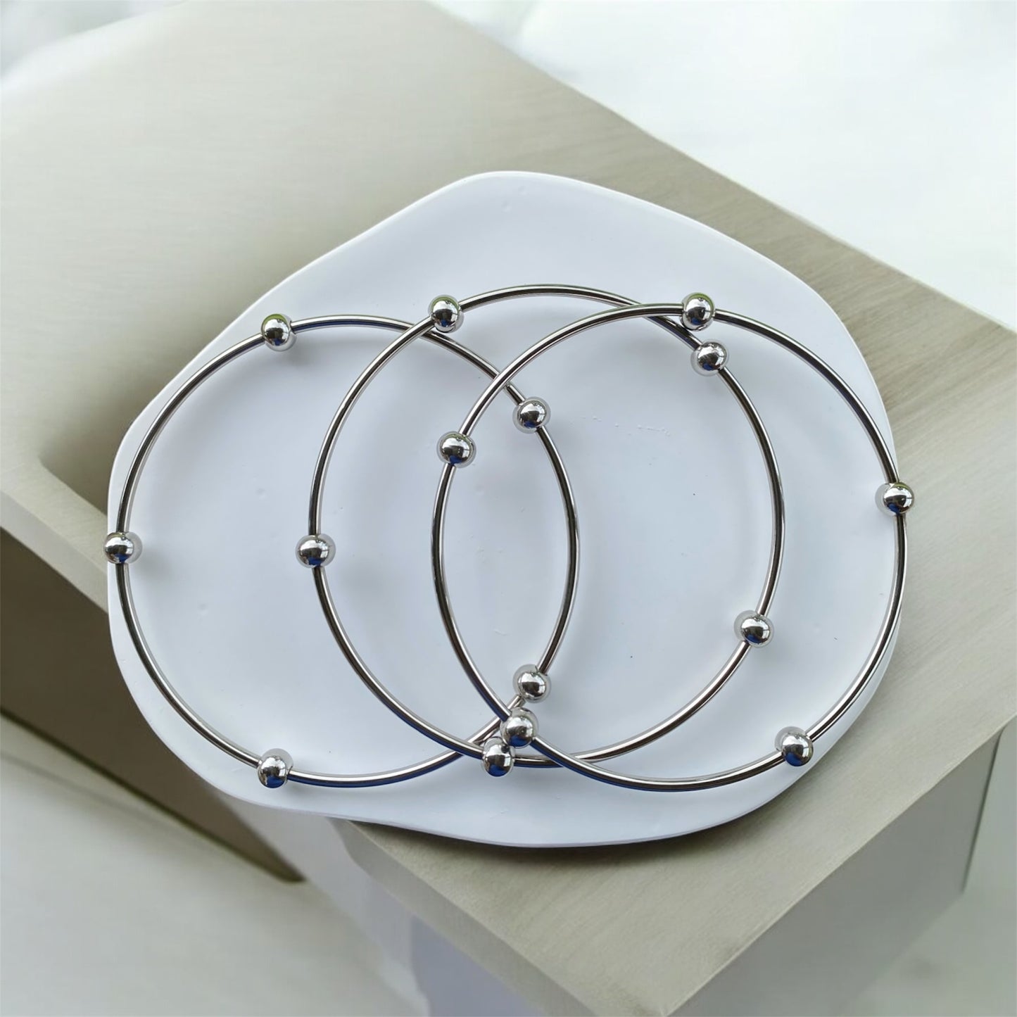 Gold or Silver Bracelet Set with Stainless Steel Sphere Detail