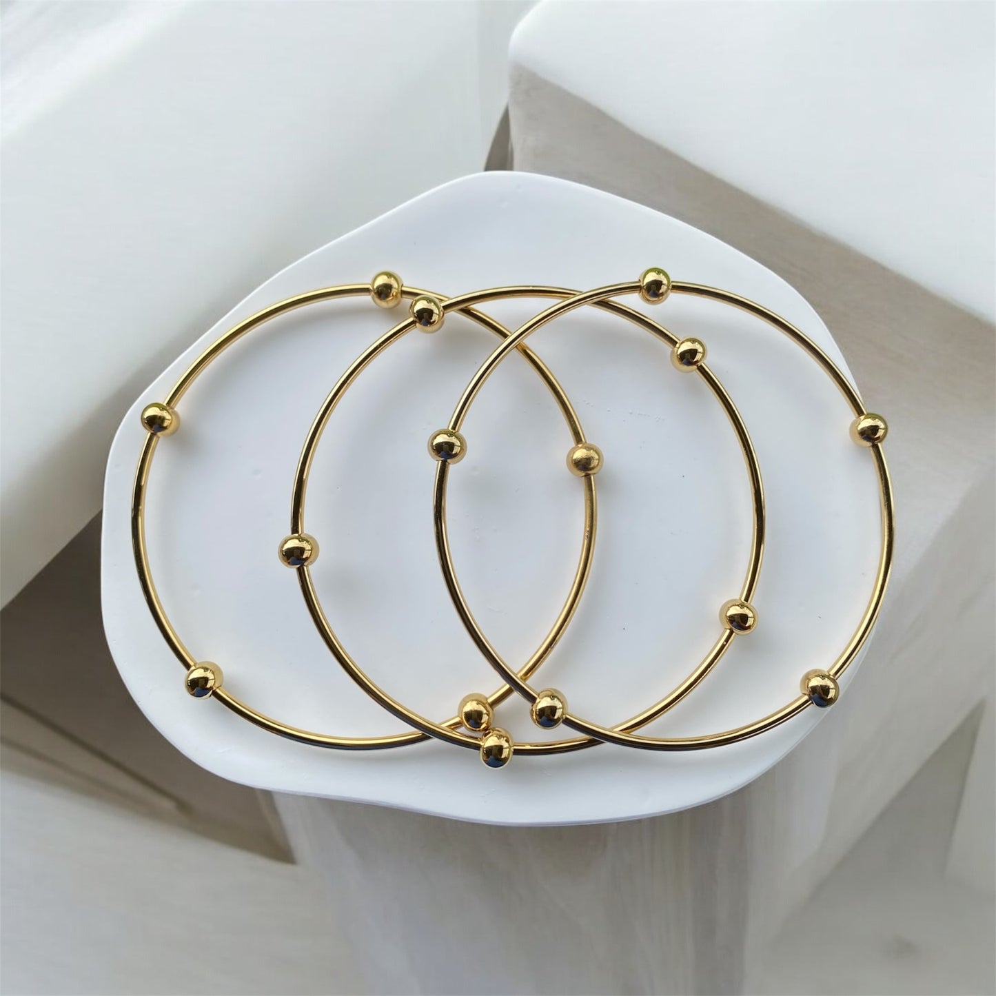 Gold or Silver Bracelet Set with Stainless Steel Sphere Detail