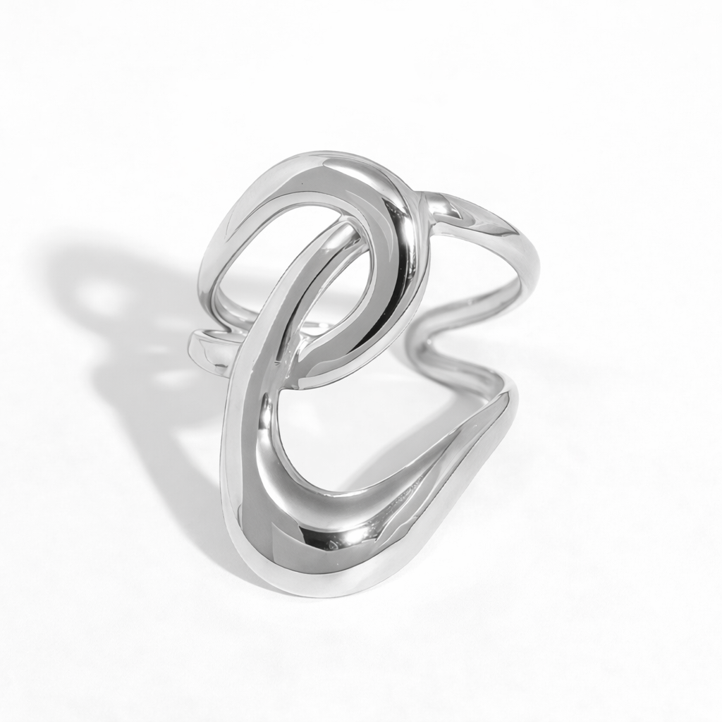 Sortija Ajustable Abstracta con Diseño Orgánico en Stainless Steel color plata
